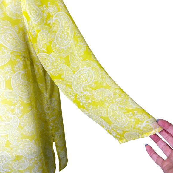 Ann Taylor Lemon Yellow and White Paisley Sheer V-Neck Tunic Blouse Cover Up - Picture 3 of 8